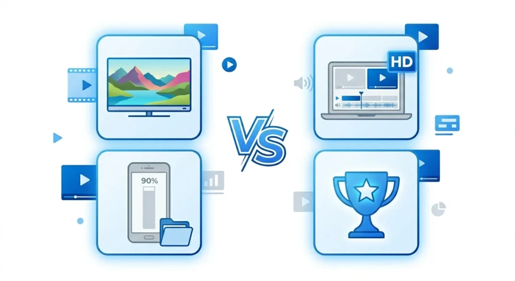 A laptop and a TV showing high quality video