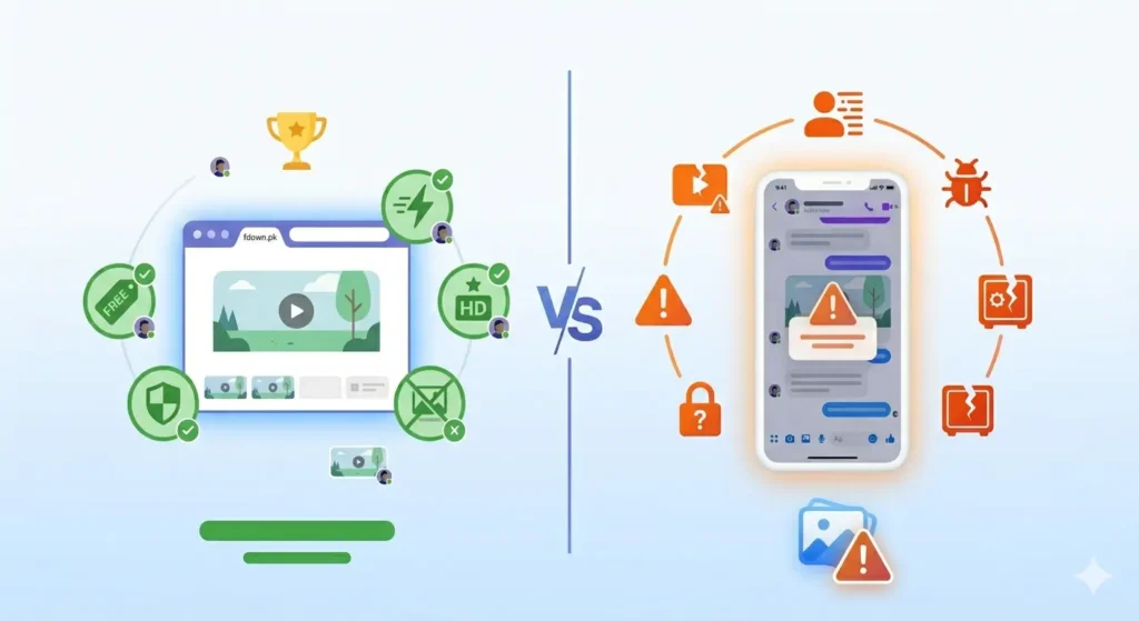 Browser based Facebook video downloader vs dedicated app comparison