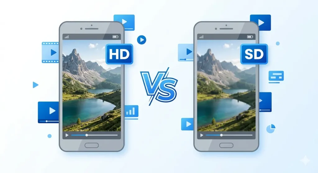 Comparison illustration of HD vs SD video quality