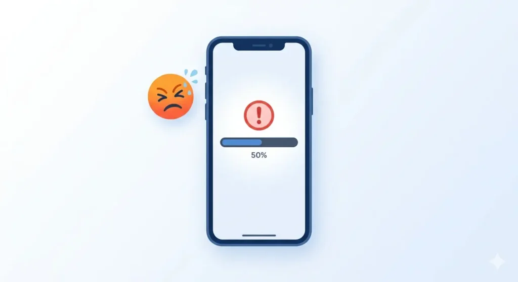 Facebook video download failed error shown on smartphone screen