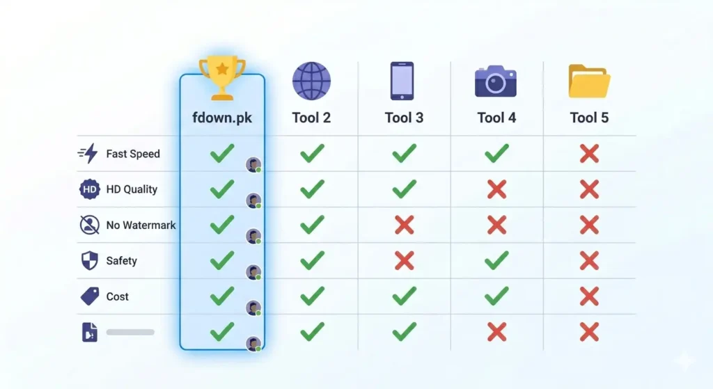 Facebook video downloader tools comparison chart 2026 features and ratings