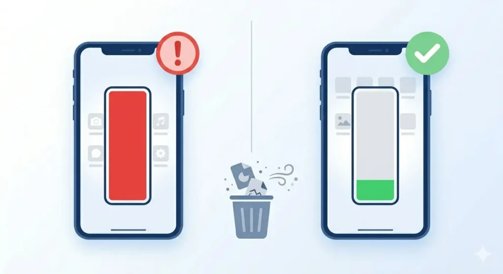 Free up phone storage space to fix Facebook video download failure