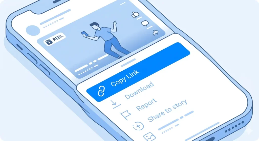 Hand clicking copy link on Facebook app