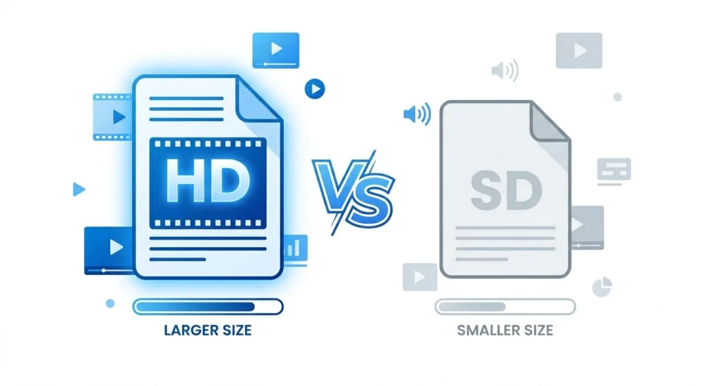 Icons representing file size and download speed