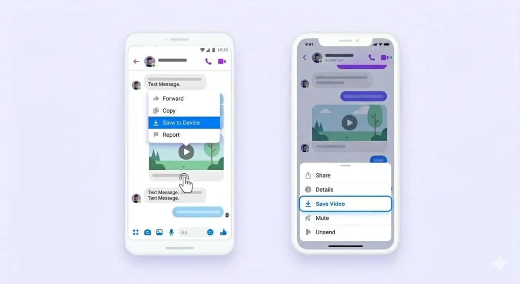 Save Facebook Messenger video using built in save option on Android iPhone