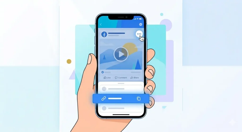 Screenshot of an iPhone screen showing the 'Copy Link' button in the Facebook menu