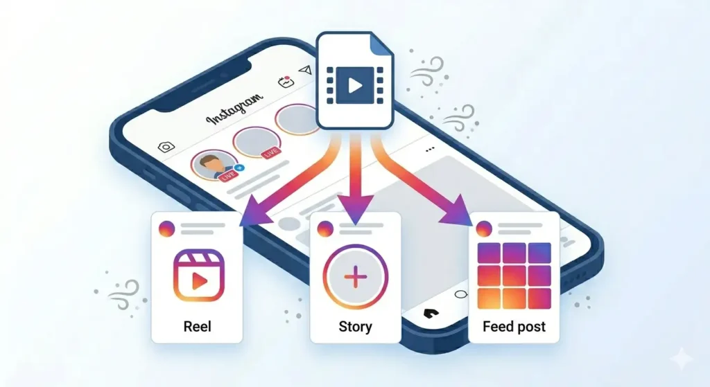 Share downloaded Facebook video on Instagram as Reel Story or Post