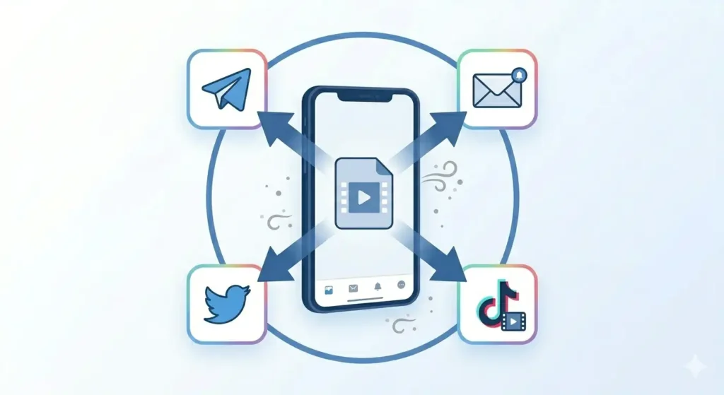 Share downloaded Facebook video on Telegram email Twitter and TikTok