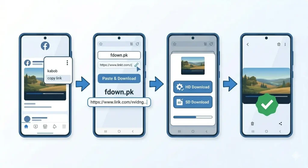 Step by step Facebook video download process on Samsung Galaxy