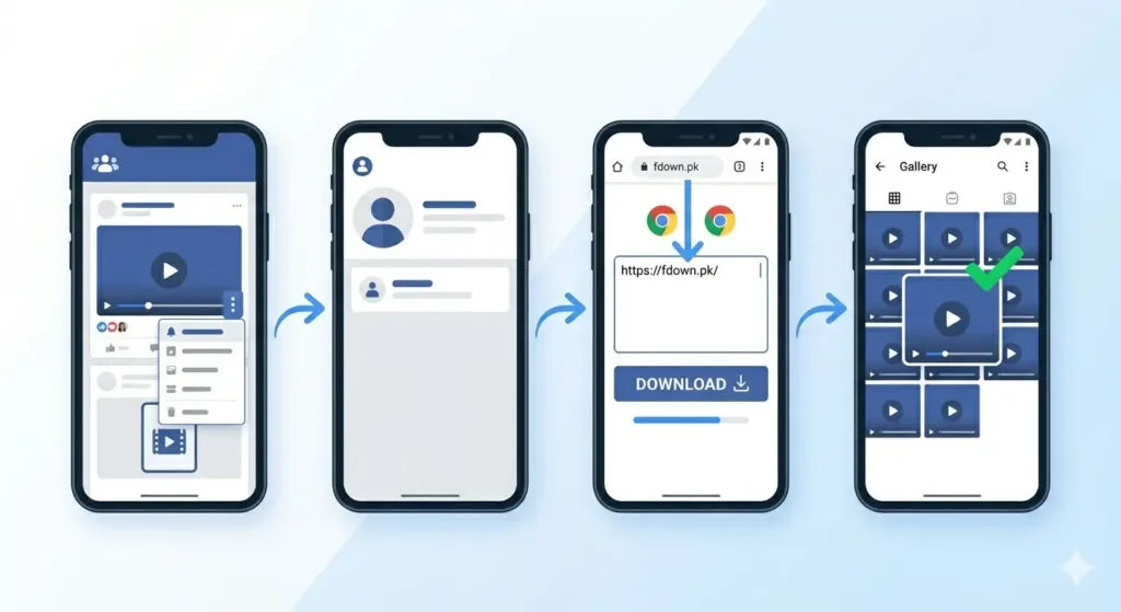 Steps to download Facebook Group video on Android using fdown.pk