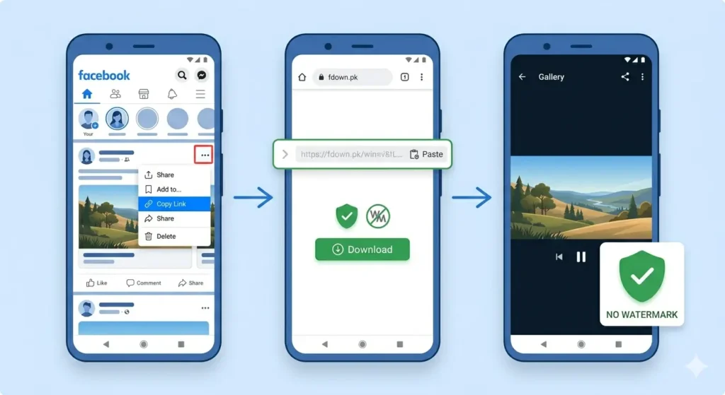 Steps to download Facebook video without watermark on Android