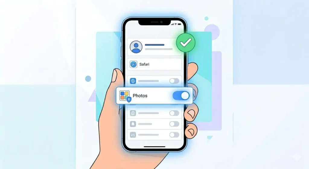 Troubleshooting icons like a warning triangle and a green checkmark