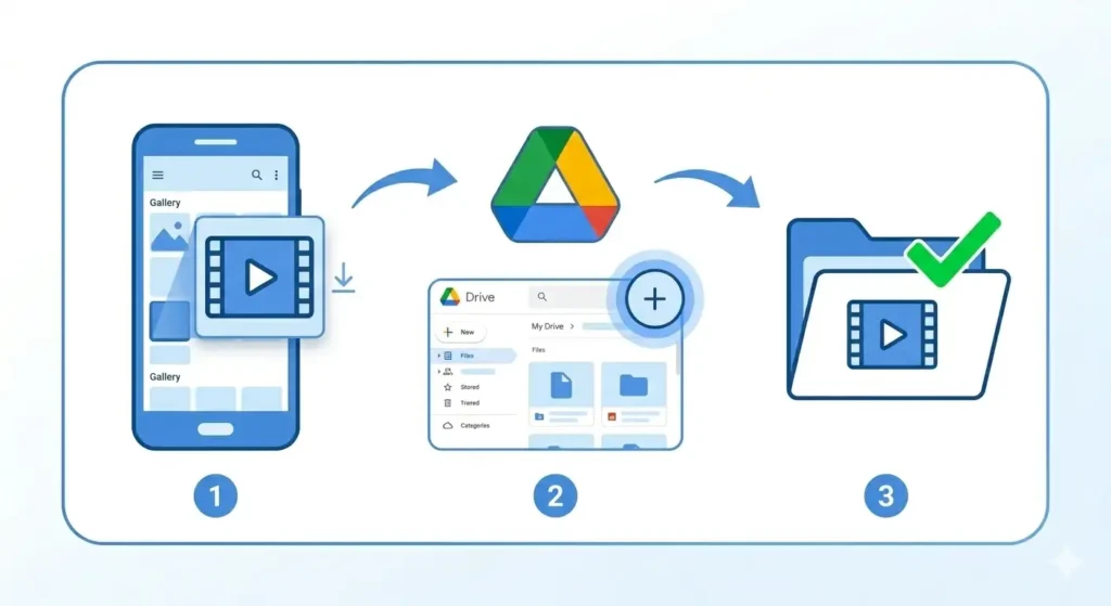 Upload downloaded Facebook video to Google Drive on Android and PC